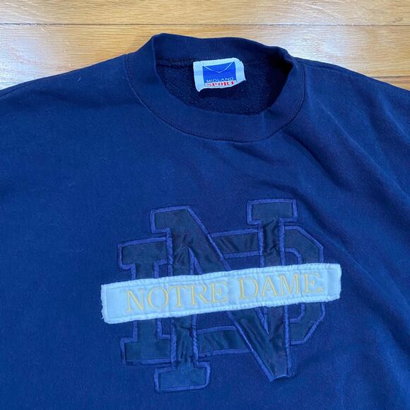 Vintage Crewneck Sweatshirt Notre Dame College 90's Mens Medium Navy Blue - Picture 2 of 3